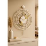 Wallover Design Büyük Boy Pony Kelebek Desenli Beyaz/Gold Sessiz Metal(Paslanmaz) Duvar Saati 50x75
