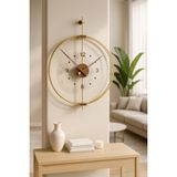 Wallover Design Büyük Boy Rosa Gold/Ceviz Premium - Kırılmaz Camlı Özel Quartz Mekanizmalı Sessiz Duvar Saati 50X65 - Altın