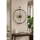 Wallover Design Büyük Boy Rosa Siyah/ceviz Premium - Kırılmaz Camlı Özel Quartz Mekanizmalı Sessiz Duvar Saati 50X65