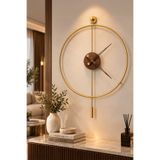 Wallover Design DEV BOY METAL GOLD SESSİZ DUVAR SAATİ Tiktok Geniş Ceviz Göbekli Sessiz Metal Paslanmaz Premium Duvar Saati 75x90