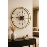 Wallover Design Jumbo Modern Sessiz Duvar Saati – Gold/ceviz Detaylı, Quartz Mekanizmalı Metal Duvar Saati 55X55 cm - Altın - 50 x 50 cm