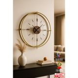 Wallover Design Jumbo Modern Sessiz Duvar Saati – Gold/Ceviz Detaylı, Quartz Mekanizmalı Metal Duvar Saati 55x55 cm