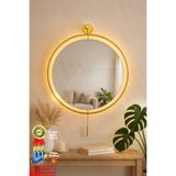Wallover Design Kablosuz Ledli Büyük Boy 50X75 CM Gold Timelles Ayna 1. Kalite Rodajlı Kablosuz Ledli Ayna, Dresuar Koridor Aynası , Ledli Ayna