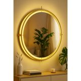 Wallover Design Liesta Gold 50 Cm Metal Çerçeve Kablosuz Pilli Led Ayna, Makyaj Aynası, Dresuar Ayna (Paslanmaz)