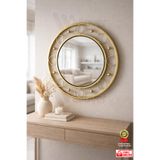 Wallover Design Luxera Exclusive Series Gold Metal Çerçeveli Duvar Aynası - Özel Tasarım Halkalı Dresuar Aynası