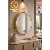 Wallover Design ORJİNAL METAL Kablosuz LEDLİ GOLD XL Boy Layra Ayna - Kablosuz Pilli Ledli Ayna - Dekoratif Dresuar Aynası Wc Aynası Makyaj Aynası 60 x 75