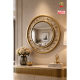Wallover Design Özel Tasarım Halkalı Metal Ayna - Luxera Exclusive Series 62x62 Cm GOLD Metal Çerçeveli Duvar Aynası - Özel Tasarım Halkalı Dresuar Aynası