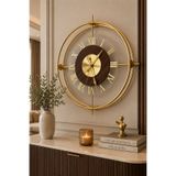 Wallover Design Premium Orjinal Metal TEMPERLİ Kırılmaz Camlı Sessiz Duvar Saati - Orjin Junbo Ceviz Detaylı Büyük Boy Lüks Dekoratif Metal Duvar Saati 55 x 55 Cm