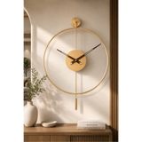 Wallover Design Tiktok Premium – Geniş Göbek Gold Pleksili/Ceviz Akrep Yelkovan Detaylı Duvar Saati 60x75 cm MOBİLYA