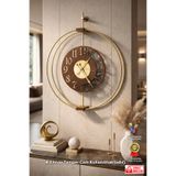 Wallover Design XL Boy Larissa Luxry Gold/Ceviz Metal Sessiz Duvar Saati - Kırılmaz Camlı Lüks Duvar Saati 60x75
