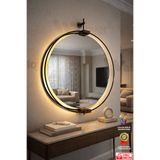 Wallover Design XL Boy Layra Siyah/Ceviz Ledli Ayna Kablosuz Pilli Ledli Ayna - Dresuar Aynası Makyaj Aynası 60 x 75