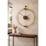Wallover Design XL Boy Nova Gold/Ceviz Luxury Series – Çift Çemberli Lüks Büyük Sessiz Metal Duvar Saati 60x75 cm💎