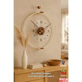 Wallover Design XL Boy Rosa Bej/Ceviz Premium – Çift Çemberli Kırılmaz Camlı Lüks Büyük Sessiz Duvar Saati 60x75 cm