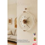Wallover Design XL Boy Rosa Beyaz/Ceviz Premium Çift Çemberli KIRILMAZ CAMLI Lüks Büyük Sessiz Duvar Saati 60x75 cm