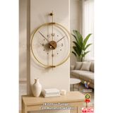 Wallover Design XL Boy Rosa Gold/Ceviz Premium - Çift Çemberli Kırılmaz Camlı Lüks Büyük Sessiz Duvar Saati 60x75 cm