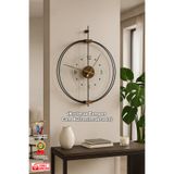 Wallover Design XL Boy Rosa Siyah/Ceviz Premium Çift Çemberli Kırılmaz Camlı Lüks Büyük Sessiz Duvar Saati 60x75 cm