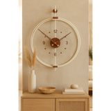 Wallover Design XL Boy Temper Camlı Rosa Bej/Ceviz Premium Sessiz Metal Duvar Saati – Çift Çemberli Kırılmaz Camlı Lüks Büyük Sessiz Duvar Saati 60x75 cm