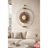 Wallover Design XL Boy Temperli Kırılmaz Camlı Larissa Luxry Gold/Ceviz Metal Sessiz Duvar Saati - Kırılmaz Camlı Lüks Duvar Saati 60x75