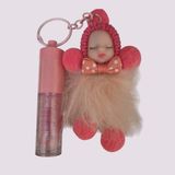 Wanda Nara Cosmetics Lipgloss Tropikal Kokulu Işıltılı Lip Gloss + Şirin Peluş Anahtarlık Hediyesi Bebek Figürlü - Pembe-Mor-Krem