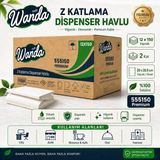Wanda Soft Z Katlama Dispenser Havlu 20X20.5 cm | 12'li x 150 Yaprak | 2 Katlı | Dayanıklı & Dispenser Uyumlu