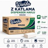 Wanda Soft Z Katlama Kağıt Havlu 20X20,5 cm 12'li x 200 Yaprak 2 Kat %100 Selüloz Dispenser Uyumlu - Beyaz