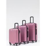 Wander Bag Kapitone 3’lü Valiz Seti Küçük (Kabin) Orta Büyük Boy Bavul 360° Döner Teker - Pembe