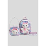 Wander Bag Kız Çocuk Peluş Ayıcık Ilkokul Okul Sırt Çantası Beslenme Çantası ve Kalemlik 3'lü Set - 1 Adet - Lila
