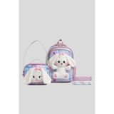 WANDER BAG Kız Çocuk Peluş Tavşanlı İlkokul Okul Çantası Beslenme Çantası ve Kalemlik 3'lü Set