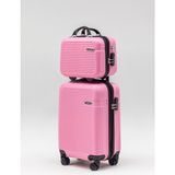 Wander Bag Wander 3000 2’li Valiz Seti Makyaj Çantası Küçük (Kabin) Boy Bavul 360° Döner Teker - Pembe
