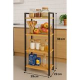 WANDOO 4 Katlı Metal Çerçeveli Ahşap Raf – Mutfak & Banyo Düzenleyici Çok Amaçlı Organizer (98x39x22 cm)