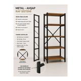 WANDOO Metal Gövdeli 5 Raflı Ahşap Kitaplık | Ofis, Salon, Mutfak, Banyo ve Öğrenci Odası Raf Ünitesi 52459-SÇK