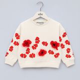 Wanex Kız Çocuk Çiçek Aplikeli Uzun Kollu Sweatshirt – Vanilya Renk (4–9 Yaş) - 7 Yaş