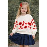 Wanex Kız Çocuk Çiçek Aplikeli Uzun Kollu Sweatshirt – Vanilya Renk (4–9 Yaş) - 8 Yaş