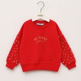 Wanex Kız Çocuk Tül Kol Detaylı Uzun Kollu Sweatshirt – Kırmızı (2–7 Yaş) - 3 Yaş