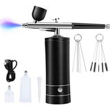 Wangtingyue2 Sunshinee Airbrush Kiti Şarj Edilebilir Akülü Airbrush Kompresörü, 30PSI Yüksek Basınç, Taşınabilir El Airbrush Tabancası, Airbrush Seti (Yurt Dışından) - El Aletleri - Mavi - Siyah