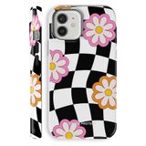 WANNA PROTECT iPhone 11 ile Uyumlu Çift Katmanlı Darbe Emici Koruma Kılıfı, Dama Çiçek Desenli, Parlak protect_ip11_summer
