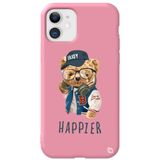 WANNA PROTECT iPhone 11 ile Uyumlu Pembe Renkli Premium İçi Kadifeli Ayıcık Desenli Silikon Telefon Kılıfı ayicik4_173