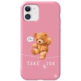 WANNA PROTECT iPhone 11 ile Uyumlu Pembe Renkli Premium Kadifeli Ayıcık Desenli Silikon Telefon Kılıfı ayicik3_173