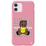 WANNA PROTECT iPhone 11 ile Uyumlu Pembe Silikon Kılıf, Ayıcık Desenli, Premium Kadifeli İç happiness_173