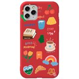 WANNA PROTECT iPhone 11 Pro Max ile Uyumlu Kırmızı Sticker Desenli Kadife İç Silikon Telefon Kılıfı Stickerr_174