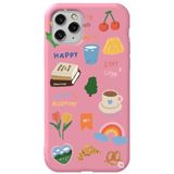 WANNA PROTECT iPhone 11 Pro Max ile Uyumlu Pembe Renkli Sticker Desenli Kadife İç Silikon Telefon Kılıfı Stickerr_174