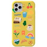 WANNA PROTECT iPhone 11 Pro Max ile Uyumlu Sarı Sticker Desenli Kadife İç Silikon Telefon Kılıfı Stickerr_174