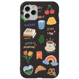 WANNA PROTECT iPhone 11 Pro Max ile Uyumlu Siyah Sticker Desenli Kadife İç Silikon Telefon Kılıfı Stickerr_174