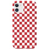 WANNA PROTECT iPhone 12 ile Uyumlu Kırmızı Dama Desenli Premium Silikon Telefon Kılıfı, Kadifeli İç dama_175