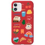 WANNA PROTECT iPhone 12 ile Uyumlu Kırmızı Renkli Sticker Desenli Silikon Telefon Kılıfı, Kadife İç Stickerr_175