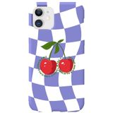WANNA PROTECT iPhone 12 ile Uyumlu Lila Dama Kiraz Desenli, İçi Kadife Silikon Telefon Kılıfı lansmankilif_175