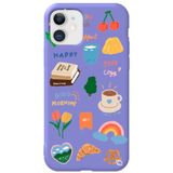 WANNA PROTECT iPhone 12 ile Uyumlu Lila Renkli Sticker Desenli Silikon Telefon Kılıfı, Kadife İç Stickerr_175