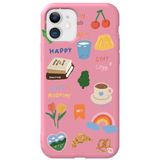 WANNA PROTECT iPhone 12 ile Uyumlu Pembe Renkli Sticker Desenli Silikon Telefon Kılıfı, Kadife İç Stickerr_175