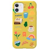 WANNA PROTECT iPhone 12 ile Uyumlu Sarı Renkli Sticker Desenli Silikon Telefon Kılıfı, Kadife İç Stickerr_175