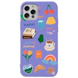WANNA PROTECT iPhone 12 Pro Max ile Uyumlu Lila Renkli Sticker Desenli Kadife İç Silikon Telefon Kılıfı Stickerr_176
